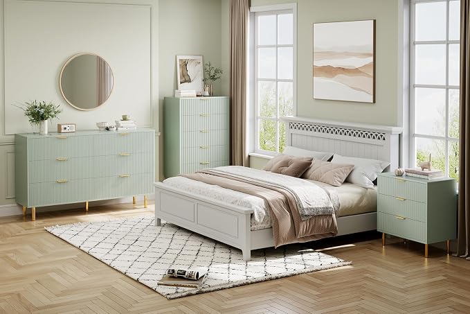 GarveeHome Green Dresser, Modern 6 Drawer Dresser for Bedroom with Gold Handle and Large Drawer, Wood Double Chest of Drawers and Storage Organizer for Living Room, Hallway, Entryway - Image 3