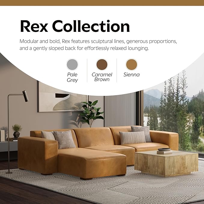 SIMPLIHOME Rex Left Chaise Sofa Module in Full-Grain Genuine Leather, Sienna, 44-inches W x 69.5-inches D, Handcrafted Modern-Style Left-Arm Chaise Lounge Chair for Living Room and Family Room