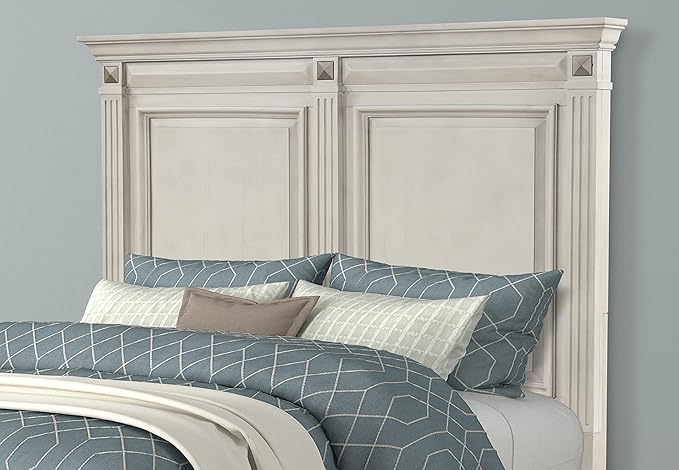 Roundhill Furniture Renova Distressed Parchment Wood Bedroom Set, Queen Panel Bed, Dresser, Mirror, Nightstand, Chest