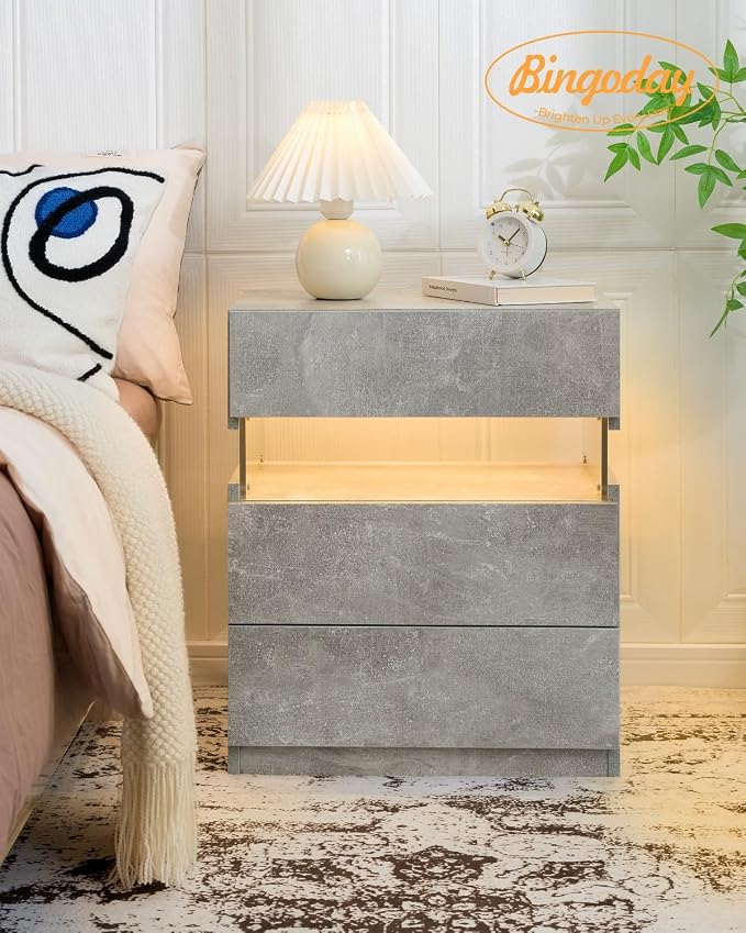 Bingoday LED Nightstands Set of 2 LED Bedside Tables with 3 Drawers Modern Night Stand with Acrylic Board Night Stand Set 2 for Bedroom - Image 4