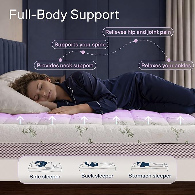 Dual-Layer 3.5 Inch Full Size Mattress Topper - 2” Memory Foam + 1.5” Viscose Made from Bamboo Mattress Pad - Double the Comfort & Back Support - Removable & Machine-Washable Cover, Green
