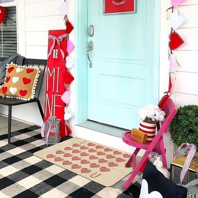 Faptoena Valentines Door Mat,Valentines Love Hearts Matrix Indoor Outdoor Non-Slip Valentine Doormat,Entryway Front Porch Valentine's Welcome Mat for Entrance Decor 30" x 17" - Image 2