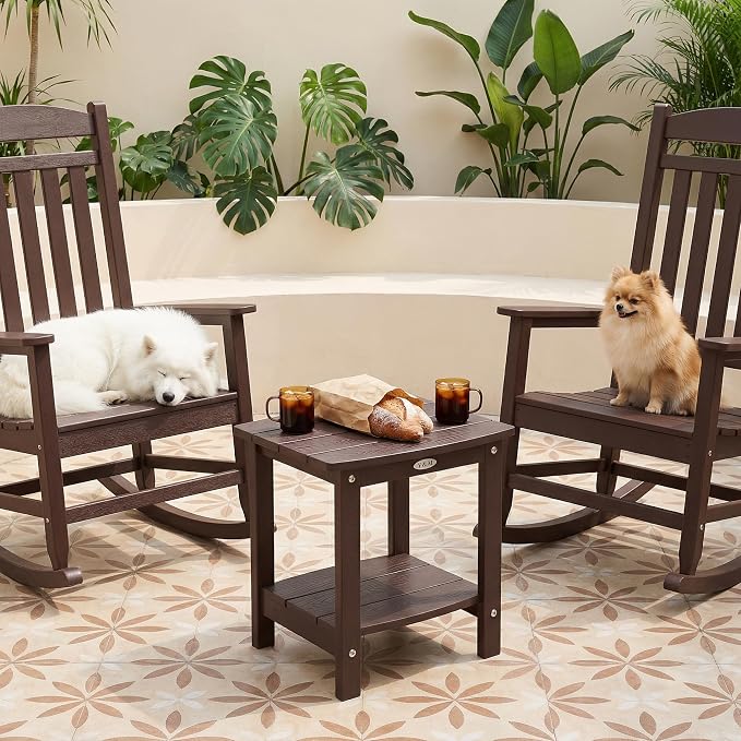 Y&M Outdoor Side Table, HIPS Adirondack Small Double Layer Table, Waterproof Square Outside Table, Balcony End Tables for Patio, Pool, Porch, Deck, Indoor or Outdoor Use, Coffee - Image 6
