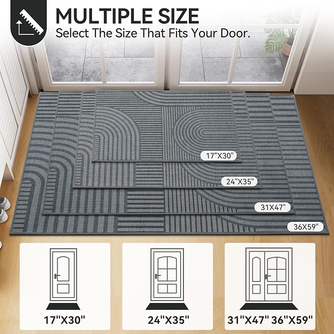 Front Door Mat 17''x30'', Absorbent Dirt Resist Washable Non Slip Low-Profile Indoor Doormat, Easy Clean Welcome Entryway Door Mats, Grey - Image 2