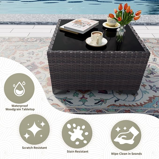 Gotland 9 Pieces Patio Furniture Set with 29.5'' High Backrest, All Weather PE Wicker Outdoor Furniture with 4’’ Thickened Cushions Coffee Table, Patio Set for Deck, Garden, Backyard, Red