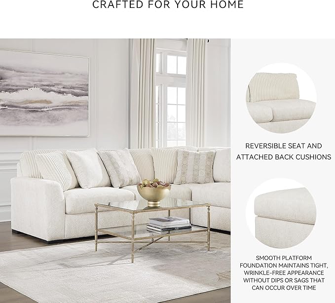 Signature Design by Ashley Chessington Modern L-Shaped Anti Sag 3-Piece Sectional with Reversible Seat Cushions and 9 Accent Pillows, White