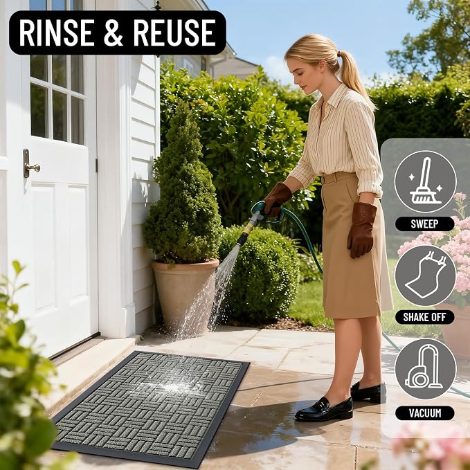 OLANLY Front Door Mat Outside Entrance 35x23, Absorbent, Heavy Duty Sturdy Natural Rubber Doormat Indoor Outdoor, Non-Slip, Stain and Fade Resistant, Low Profile Floor Mat for Entryway, Modern Gray - Image 8
