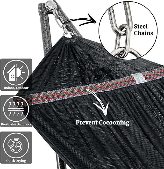 Tranquillo Universal Hammock Stand 600 lbs Capacity, Instant 20s Foldable, 3-Year Warranty Hammock with Stand, 2 Person Camping Revolutionary Portable No Screws, Premium Hammocks, Black - Image 2