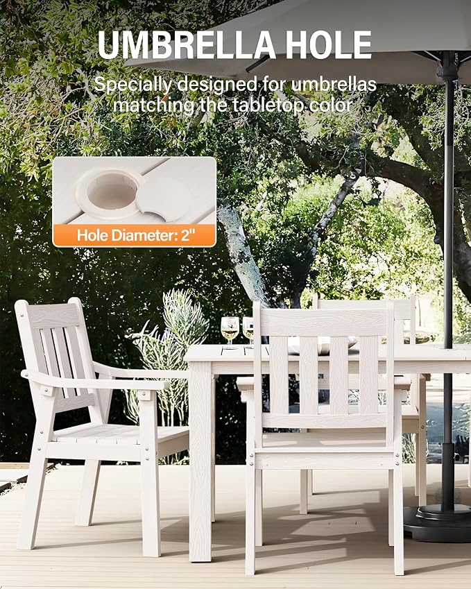 YEFU HIPS Patio Table Set: 5 Piece Outdoor Table and Chairs Dining Furniture Set with Umbrella Hole - White Modern Plastic Dining Sets 4 Person for Outside Deck with Metal Aluminum Frame - Image 5