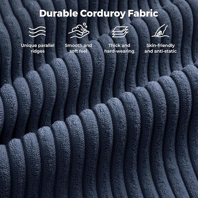 Vesgantti 97" Modular Sectional Sofa Dark Blue, L-Shaped Couch with Movable Ottoman, Comfy Corduroy Couch with Spring Cushion, Modular Sofa with Deep Seat for Living Room, Bedroom and Apartment