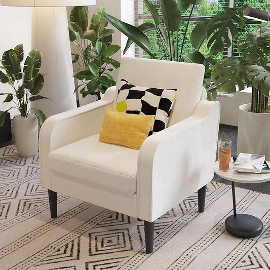 Ribilake Cream Accent Chair - Upholstered Armchair with Side Pockets, Comfy Living Room Arm Chair, Reading Accent Chairs for Bedroom, Living Room, Apartment, Office