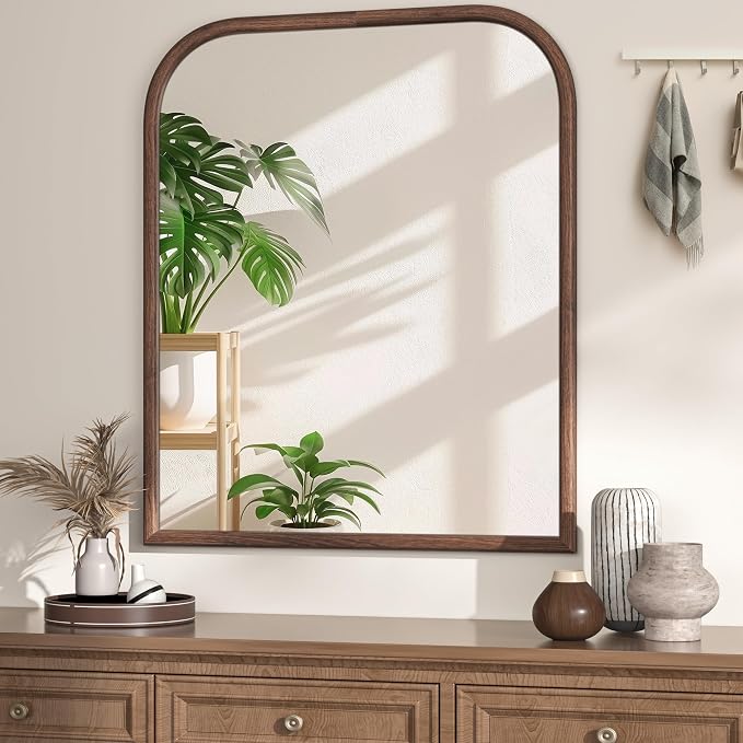 30"x36" Arch Wall Mirror for Wall, Wall Mounted Vanity Mirror for Bedroom, Wood Grain Finish Frame Mirror with Tempered Glass, Vintage Decorative for Bathroom, Entryway, Living Room, Walnut - Image 4