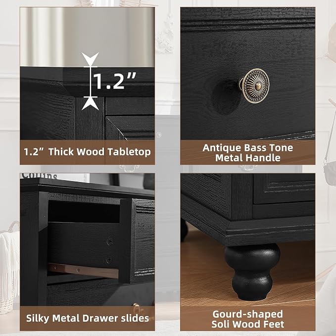 Joaxswe Farmhouse 6 Drawer Dresser Set of 2 for Bedroom, 42" Tall Rustic Chests of Drawers w/ 4 Solid Wood Feet, Mid Century Vintage Wooden Closet Storage Dressers Organizer for Living Room,Black - Image 5