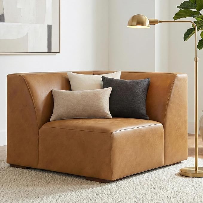 SIMPLIHOME Rex Corner Sofa Module in Full-Grain Genuine Leather, Sienna, 38-inches Wide, Handcrafted Modern-Style Corner Accent Chair for Living Room and Family Room