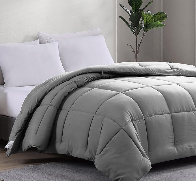 Casa Platino Quilted Comforter Queen Size - Super Soft Duvet Insert with 8 Tabs - Fluffy, Comfy & Cozy All Season Queen Bedding Comforter - Down Alternative Premium Bed Comforters - 88"x88", Silver