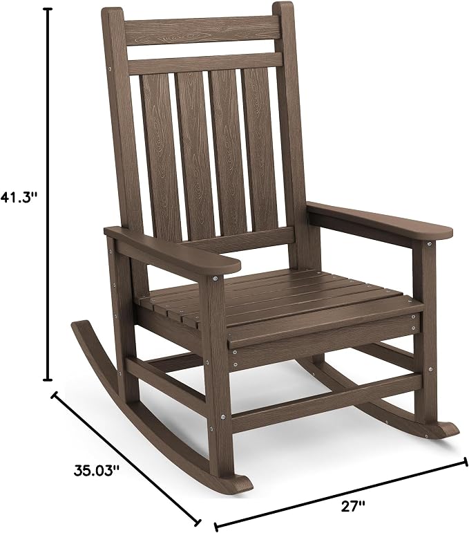SEWALL HDPE Rocking Chair, Oversized Outdoor Rocking Chair for Adults, Patio Rocker for Porch, Coffee - Image 3