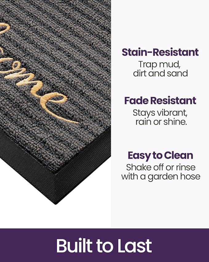 DEXI Front Door Mat Outside Entrance, 4x6 ft Extra Large Rubber Entry Doormat Heavy Duty, Non Slip Welcome Mats for Inside House Floor Entryway Exterior Patio, Welcome Grey - Image 3