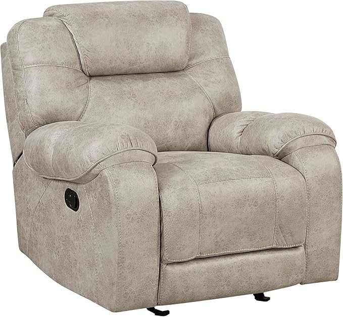 Lexicon Manual Glider Recliner Chair, Polished Microfiber Upholstered Manual Tab Pull Reclining Nursery Chair for Living Room, Pillow Top Armrest, Padded Headrest, Easy Assembly, Pewter