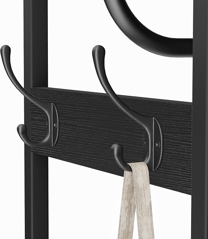 Coat Rack With Hanging Rod, Garment Rack With 3 Wooden Shelves and 4 Hooks, Freestanding Hall Tree, Industrial Clothes Rack Stand Organizer, Black - Image 5