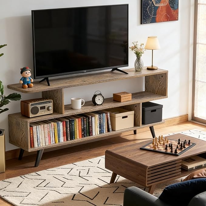 Lightdot TV Stand for Living Room, 45 inch tv Stand Mid Century Modern Entertainment Center for 55/60 inch TVs, TV Console Table with Open Storage Shelves, TV Stand for Bedroom, Dresser, Living Room - Image 7