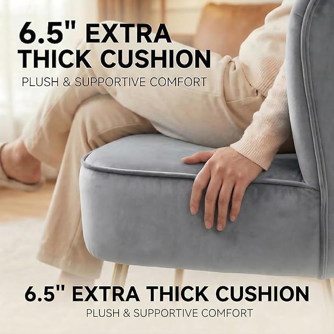 DUOMAY Modern Accent Chair Set of 2 Velvet Slipper Chair with Gold Legs Wingback Side Chair for Living Room Bedroom Entryway Small Corner Chair for Space Saving, Grey