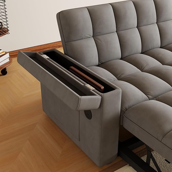 Convertible Sofa Bed, 5-in-1 Pull Out Couch with Side Table, Loveseat Sleeper Sofas Bed Couch with USB Port, 65‘’ Velvet Pull Out Sofa Beds for Living Room, Bedroom, Apartment