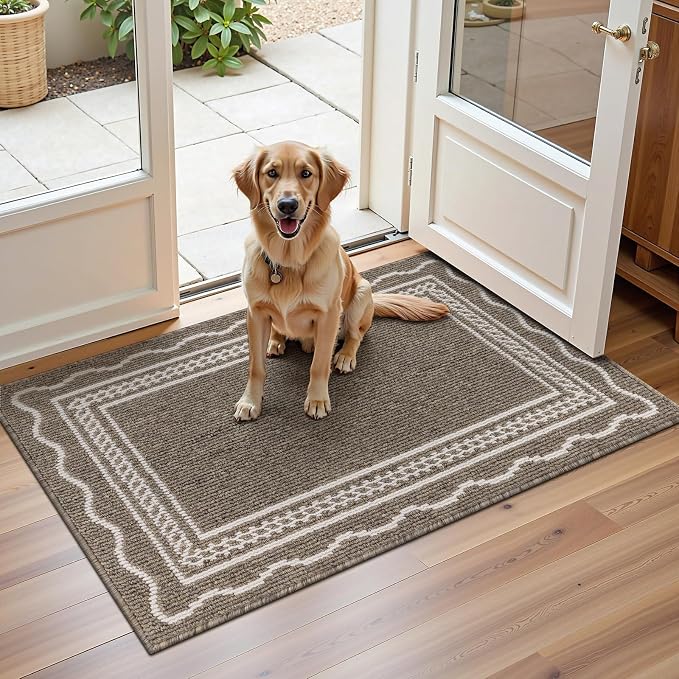 Ileading Indoor Door Mat 2x3ft, Absorbent Dog Muddy Paws Mats, Low-Profile Entrance Small Runner Carpet with Non-Slip Rubber Backing, Washable Inside Welcome Mat for Hallway,Entryway,Kitchen (Brown) by Ileading