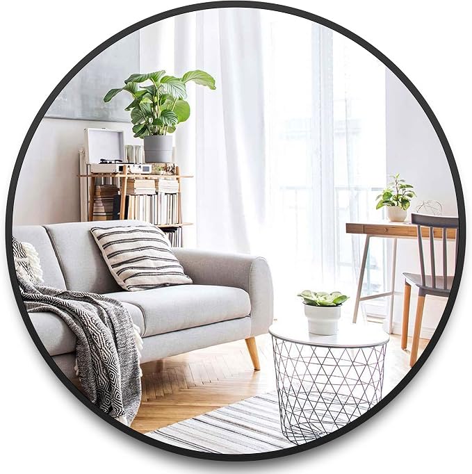 Itrue 24 Inch Round Wall Mirror, Brushed Black Metal Framed Circle Bathroom Mirror, Silver-Backed HD Tempered Glass Vanity Mirror for Over Sink, Living Room, Entryway, Hallway by Villacola