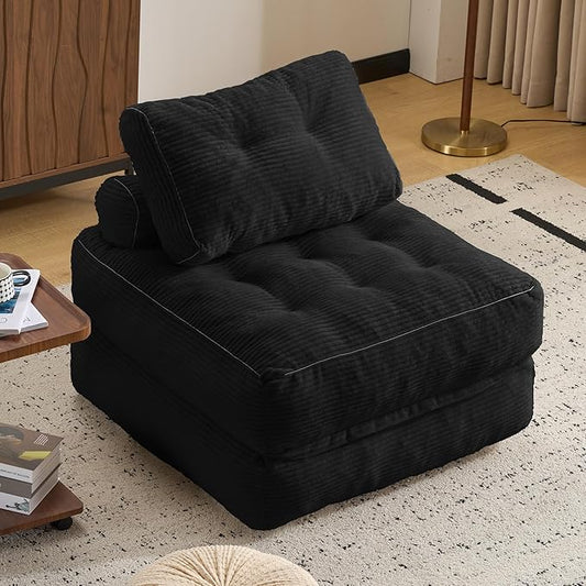 Folding Sofa Bed,Convertible Sleeper Chair for Adults, Folding Sofa Bed Foam Filling Couch with Pillow，Sleeper Chairs Single Size Floor Mattress,Black