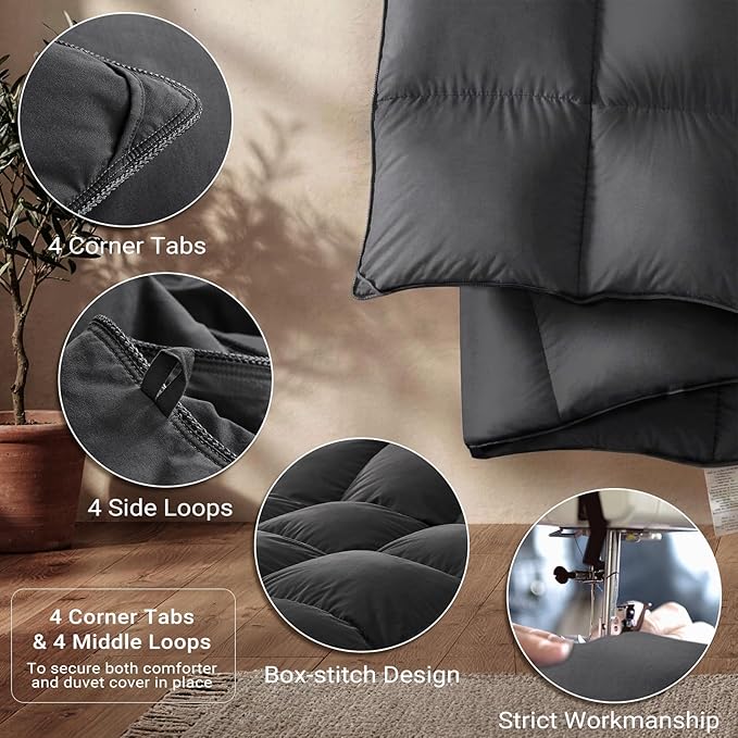 downluxe Feather Down Fiber Comforters California King Size Fluffy All Season Duvet Insert Soft Breathable Bedding Comforter with Box Stitch Design & 8 Duvet Loops