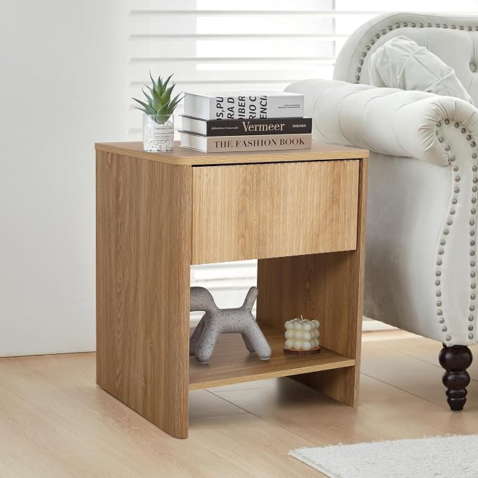 Modern Night Stand Set 2 with Drawer, Boho Nightstand for Bedroom, Small End Table with Storage, Living Room/Bed Side Table with Drawer for Small Spaces, Fluted Cabinet Wood Nightstand - Image 5