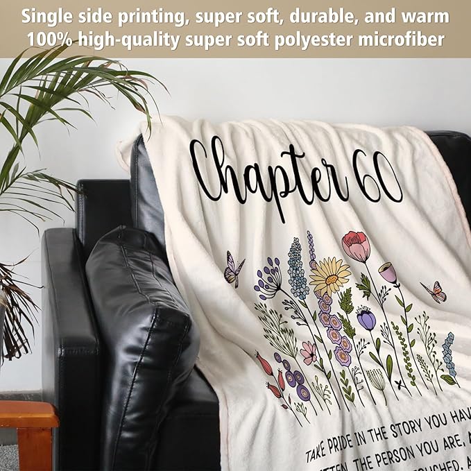 Afterprints 60th Birthday Gifts for Women, Chapter 60 Birthday Blanket, 60 Year Old Bday Gift for Woman, Friend, Sister, Mom, 1966, 60th Birthday Decorations, Turning 60 Throw Blankets 50'' x 60''