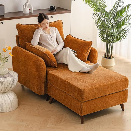 Rexulqo Oversized Accent Chair with Ottoman,All Seats Storage,Comfy Big Armchair,24.5'' Deep Seat,Upholstered Living Room Chairs,Reading Chair,Lounge Chair for Bedroom,Office,Chenille,Yellow