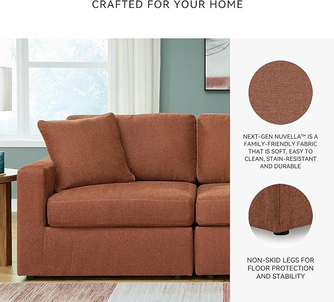 Signature Design by Ashley Modmax Urban Modular Stain Resistant 4-Piece Sofa with Reversible Cushions and 2 Accent Pillows, Orange