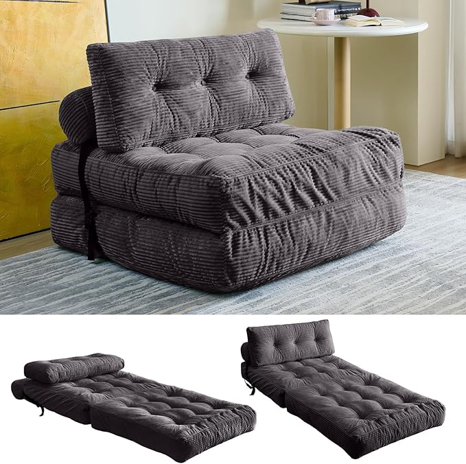 Folding Sofa Bed, Convertible Sleeper Chair with Pillow, Foldable Mattress with Back Support, Portable Floor Sofa Lounge for Living Room Bedroom Dorm