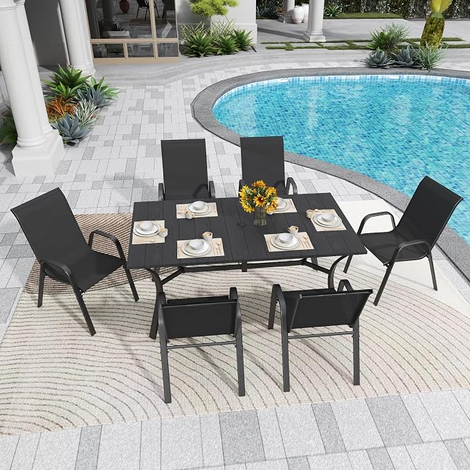 Patio Chairs, Stackable Outdoor Dining Chairs for All Weather Textilene Fabric & Metal Frame, Outdoor Chairs Set for Backyard Deck Garden (Black, Set of 4) - Image 4