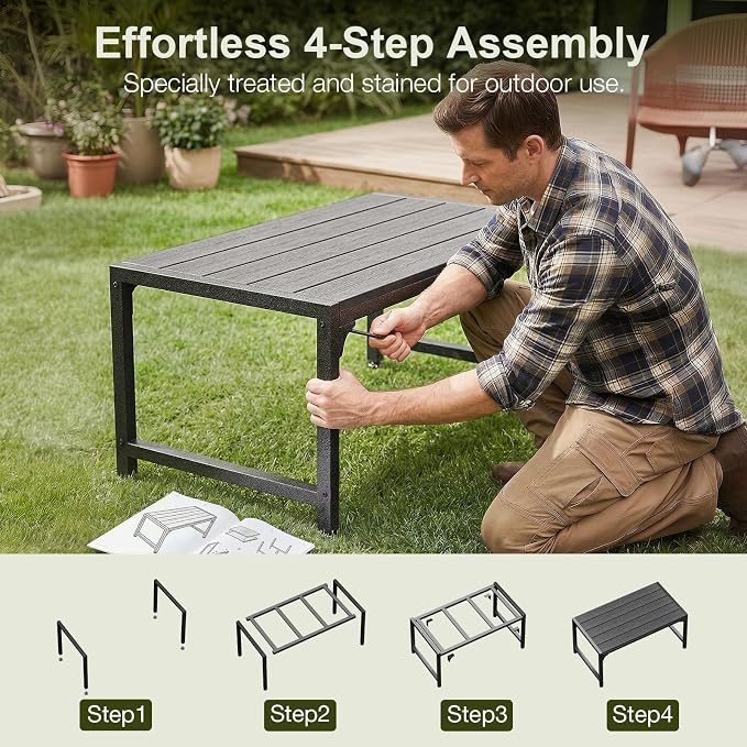 ODK Outdoor Coffee Table, Rectangle Weather-Resistant Patio Coffee Table for Garden, Balcony, Hot Tub, Poolside, Heavy-Duty Metal Frame, Black - Image 6