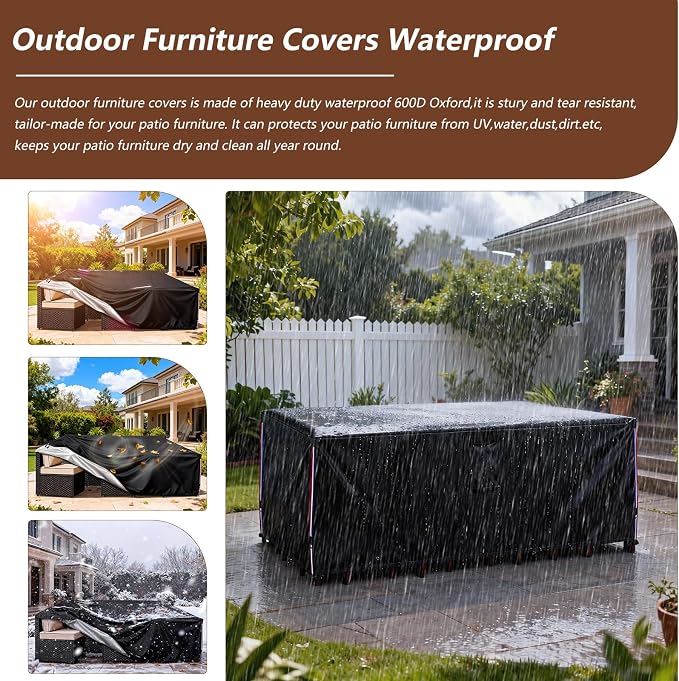 Patio Furniture Covers Waterproof,Heavy Duty Outdoor Furniture Covers, Rectangle Patio Table Cover Fits 5-8Piece Sectional Set Outdoor Chair Couch Table Sets (111" L x 74" W x 28" H) - Image 3