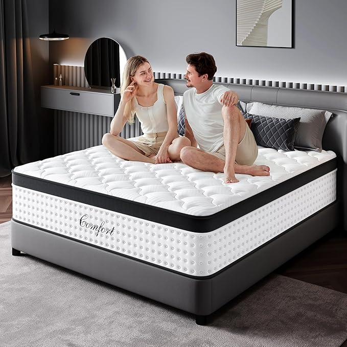 Queen Mattress 12-Inch - Hybrid Memory Foam Mattress for Back Pain Relief, Pocket Springs and Motion Isolation, CertiPUR-US Certified, Fiberglass Free, Queen Size Mattress in a Box