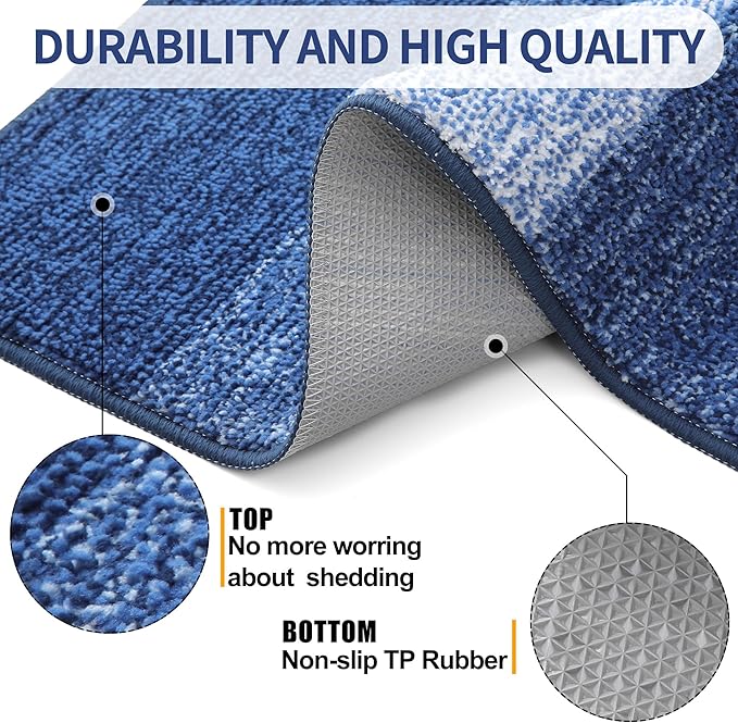 Kitinjoy Indoor Outdoor Door Mat, 59x36 Non-Slip Absorbent Dirt Trapper, Low-Profile Washable Inside Entrance Front Floor Mat, Sturdy Soft Entry Doormats for Entryway, Navy Blue - Image 3