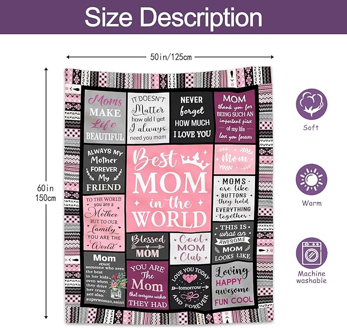 Ruvinzo Gifts for Mom, Mom Birthday Gifts, Mom Gifts, Birthday Gift for Mom, Gifts for Moms from Daughter Son, Mama Mother Gifts, Best Mom Ever Gift, Valentines/Mothers Day to My Mom Blanket 60” x 50”
