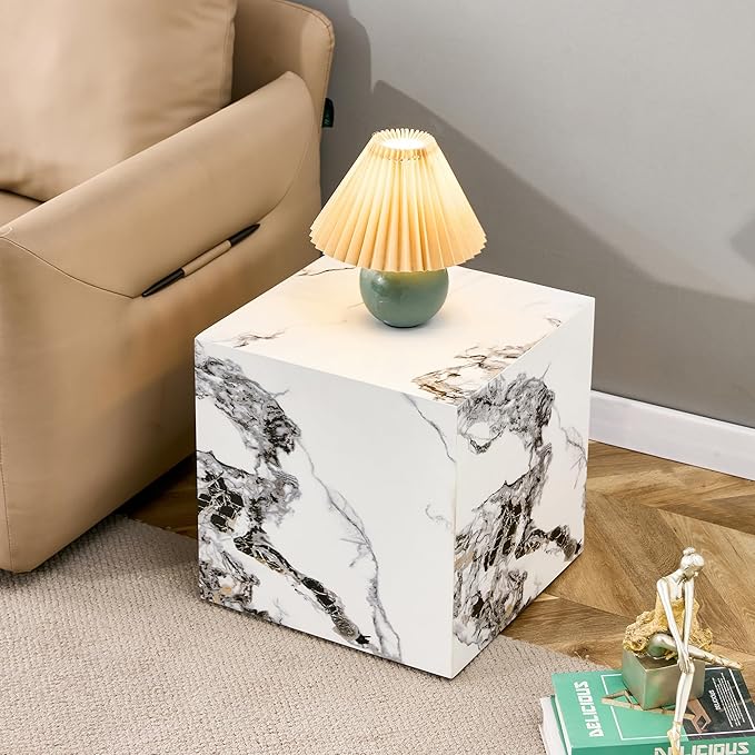 Cube End Table Wood Grain,Modern Side Table for Living Room,Contemporary Nightstand Table Sofa Table for Home,No Assembly