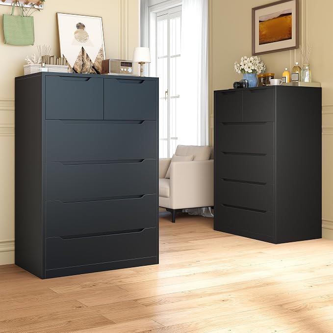 Romorgniz Dresser for Bedrom with 6 Large Drawers, Tall Chest of Drawers Modern Wooden Dresser for Living Room, Entryway, Hallway, Black, 43.2" H X 27.6" W X15.6 D - Image 9