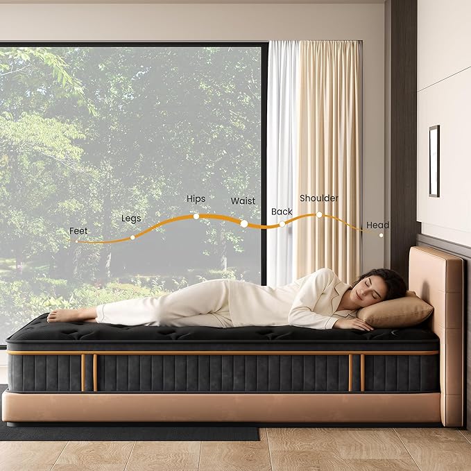 Queen Size 10 Inch Hybrid Mattress, 7-Zone Support with Reinforced Edge, Pocket Coil & Memory Foam for Pressure Relief, CertiPUR-US Certified, Mattress in a Box