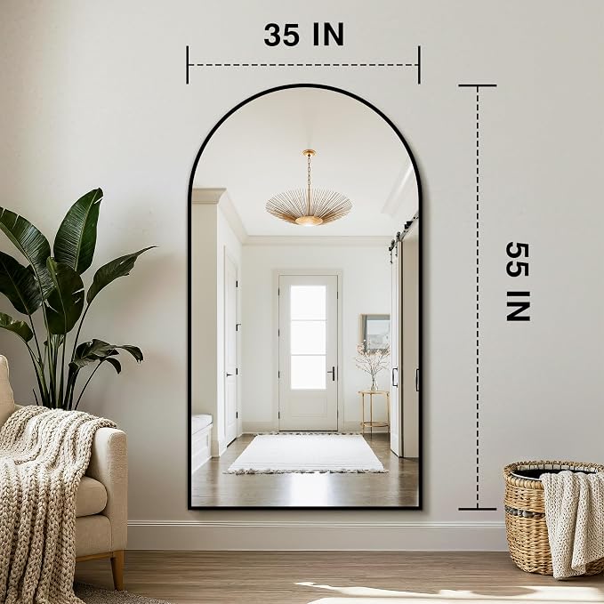 Arched Wall Mirror for Bathroom,Mirrors for Wall,35"x55",Vanity Mirror for Bedroom Dresser, Entryway, Living Room, Metal Frame,Hanging or Leaning Against(Black) - Image 2