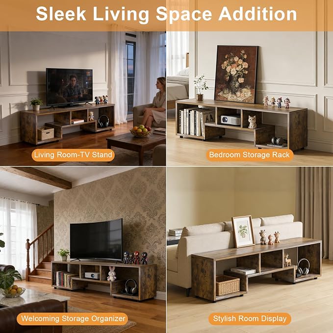 Lightdot TV Stand for TVs up to 55'', Modern Entertainment Center with Storage Open Shelf Large capacity for collection, Media Table TV Console for Living Room/Bedroom/Sofa Cabinet,Easy Assembly-Amber - Image 2