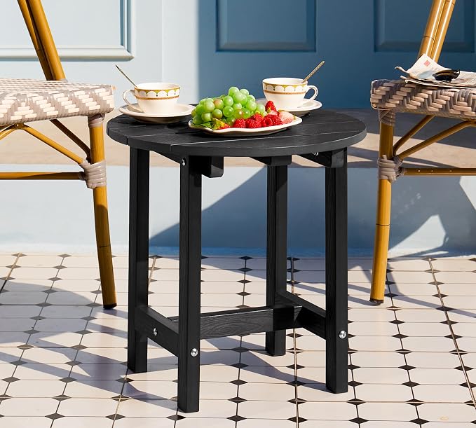 Y&M Outdoor Side Table, Waterproof Four-Legged Round Entryway End Table, Single-Tier HDPE Modern Small Coffee Nightstand for Bedroom, Living Room, Patio, Indoor or Outdoor Use, Black - Image 2