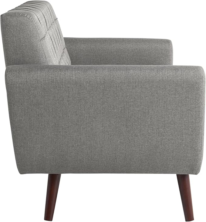 Serta® David 61.2" Modern Sofa, Tufted Back Cushion, Rounded Arms, Solid Wood Legs, Dream Coil® Comfort, Woven Polyester Fabric, Gray