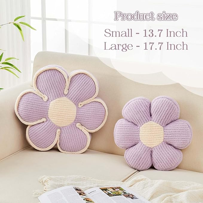 Kcvvcr Flower Pillow, Soft Flower Decorative Throw Pillow, Cute Daisy Flower Shaped Seating Floor Cushion Room D??cor Plush Pillows for Sofa Couch Bed (13.7 Inch, Lavender)