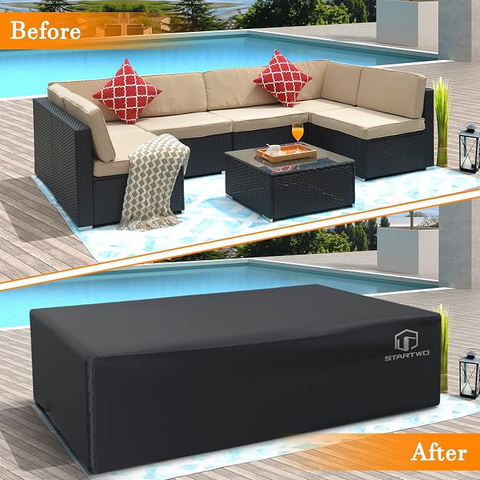 STARTWO Patio Furniture Covers Waterproof, Anti-UV Tear-Resistant 500D Heavy Duty 7-12 Seats Outdoor Furniture Cover for Sectional Sofa, Patio Table Cover, 98"x78"x28", Black - Image 7
